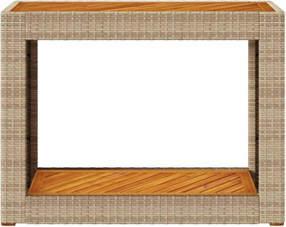 vidaXL Patio Side Table - Wooden Top, Poly Rattan, Beige/Brown, 39.4"x15.7"x29.5" for Garden, Backyard, Patio
