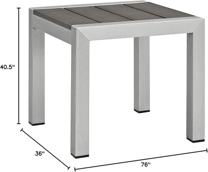 Modway Shore Aluminum Textilene® Mesh Outdoor Patio Poolside Chaise Lounge Chair and Side End Table Set in Silver White