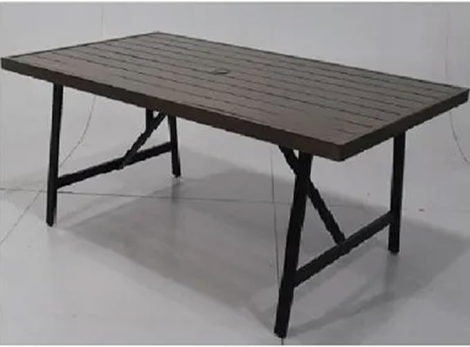 Four Seasons Courtyard 40 x 70 Inch Rectangular Patio Dining Table 2 Tone Aluminum Eastport Slat Tabletop with Rust Proof Aluminum Frame, Black/Coffee