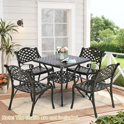 Outdoor Cast Aluminum Patio Table, 30.5” Square Bistro Table with 2.2” Umbrella Hole for Patio Garden Deck Backyard