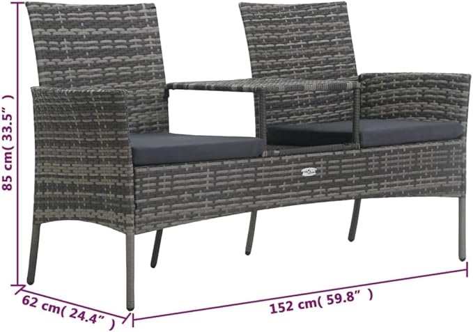 2-Seater Patio Sofa with Tea Table, Garden Bench, Removable Seat Cushion, Outdoor Garden Bench, Easy to Clean for Patio - Photo 3