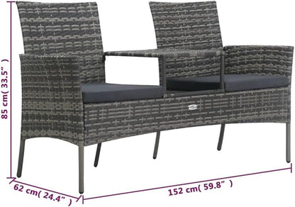 Garden Bench Anthracite PE Rattan, Powder-Coated Steel, Polyester Yard Bench Garden Seating for Outdoor Lawn