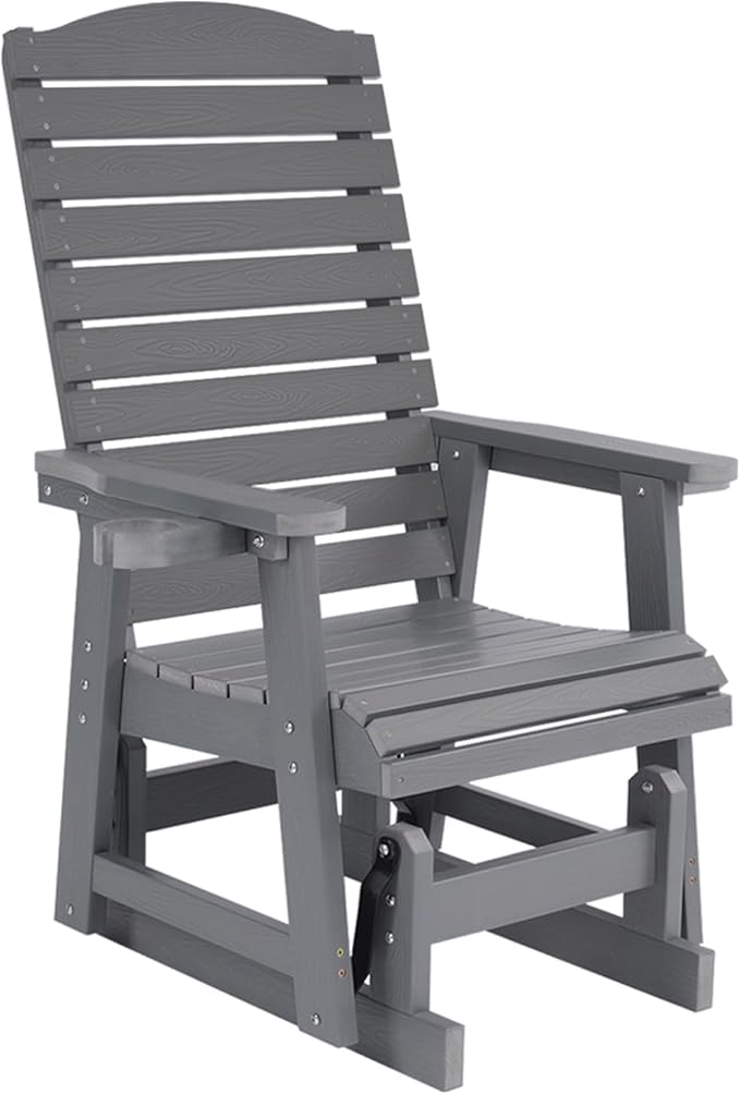 Poly Lumber Patio Glider for One Person, with Cup Holders, High Backrest and Deep Contoured Seat, HIPS Material - Photo 9