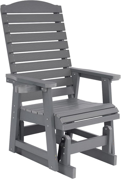 Poly Lumber Patio Glider for One Person, with Cup Holders, High Backrest and Deep Contoured Seat, HIPS Material, All-Weather Resistant, Heavy Duty 700 Pounds (Ore Gray)