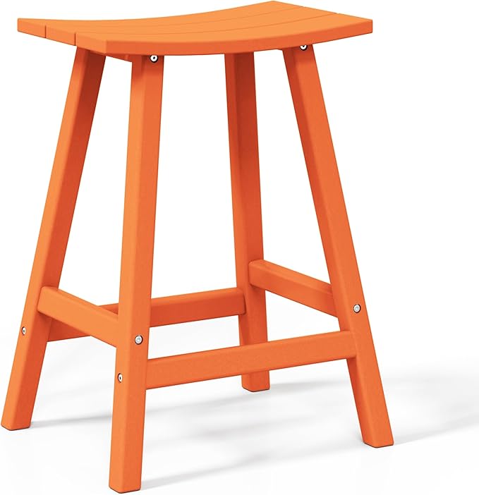 WestinTrends Malibu 24 Inch Outdoor Bar Stools, All Weather Resistant Poly Lumber Adirondack Counter Height Stools, Orange