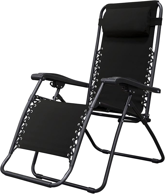 Caravan Sports Zero Gravity Outdoor Portable Folding Camping Lawn Deck Patio Lounge Chair with Adjustable Headrest, Black (Pair)