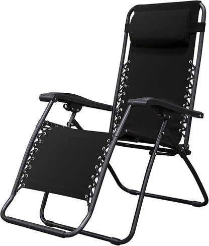 Caravan Sports Zero Gravity Outdoor Portable Folding Camping Lawn Deck Patio Lounge Chair with Adjustable Headrest, Black (Pair)