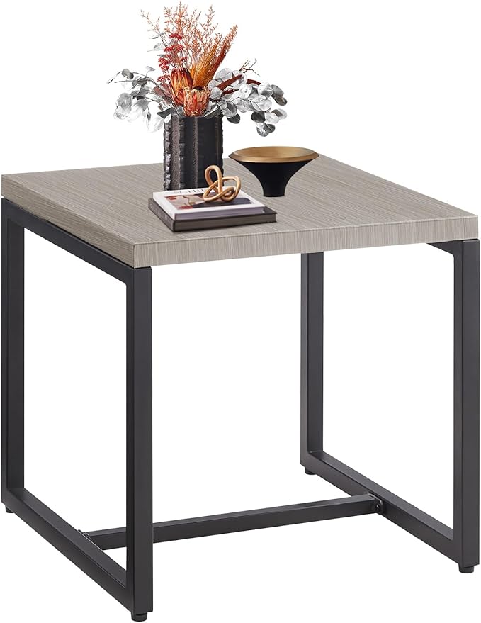 Belord Small Outdoor Side Table: 50 Lbs Weight Capacity Square Metal Patio Side Table with Anti-Rust Frame, Modern Outdoor End Table Furniture - Grey
