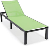 LeisureMod Marlin Aluminum Outdoor Chaise Lounge Chair (Set of 2) - Mesh Sling Fabric Seat Black Aluminum Frame Beach - Photo 4