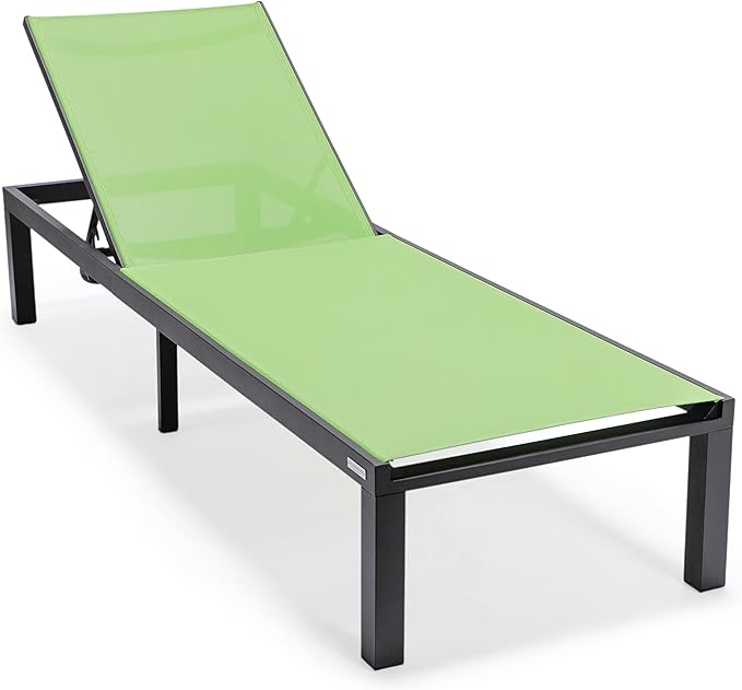 LeisureMod Marlin Aluminum Outdoor Chaise Lounge Chair - Mesh Sling Fabric Seat Black Aluminum Frame Beach - Photo 1