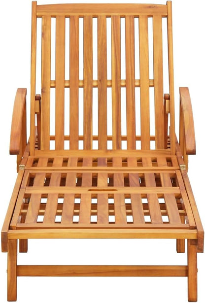 2-Piece Outdoor Lounge Chairs Set with Blue Cushions Solid Acacia Wood Adjustable Reclining Pool Deck Chaise Loungers Foldable Patio Furniture for Tanning Sunbathing Backyard