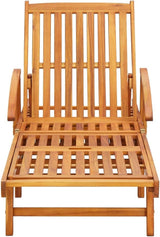 Brown Solid Acacia Wood Adjustable Sun Lounger Set with Wheels for Patio Poolside Outdoor Relaxation Comfortable Multi - Photo 3