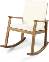 Outdoor Rocking Chair with Armrests and Cushions, Acacia Wood Structure, for Garden, Patio or Balcony, Teak - Photo 7