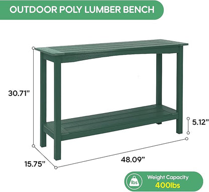 Weatherproof HIPS Outdoor Console Table, 48'' 2-Shelf Side Table Indoor/Outdoor Use, Multifunctional Buffet Table Bar Storage Organizer for Entryway, Patio, Outside Plant Stand Table, Green