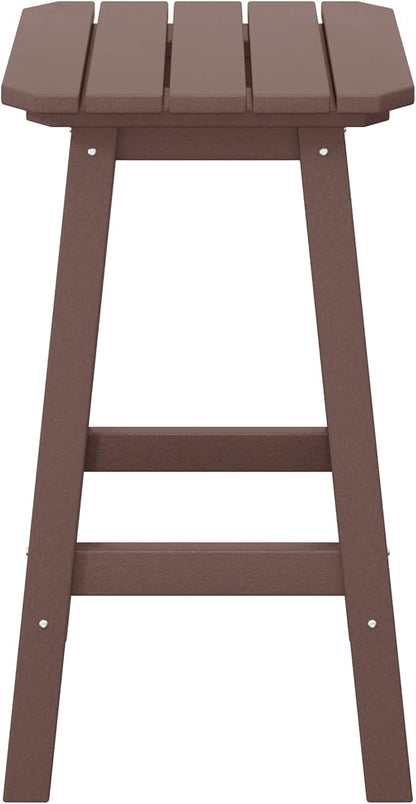 Costaelm 24" Height Outdoor Bar Stools, All-Weather Bar Stools, Adirondack Poly Patio Square Bar Stool for Patio, Deck, Kitchen Counter and Garden, Dark Brown
