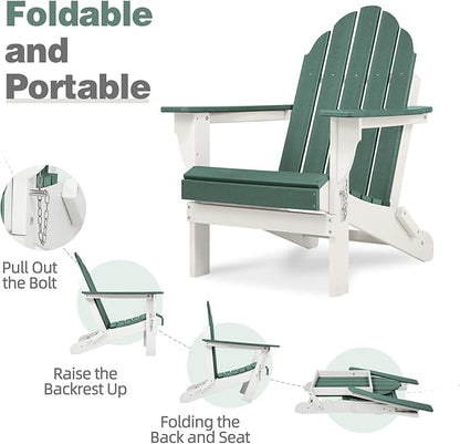 Aoodor HDPE Outdoor All-Weather Folding Adirondack Chair for Patio, Garden, Backyard, Lawn, Fire Pit, Green