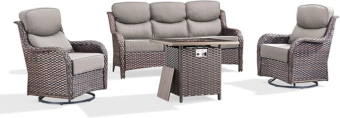 Luxury Patio Furniture Set with 6-inch Thick Cushion, Outdoor Furniture with Fire Pit Table, Swivel Chairs, Sofa - Photo 7
