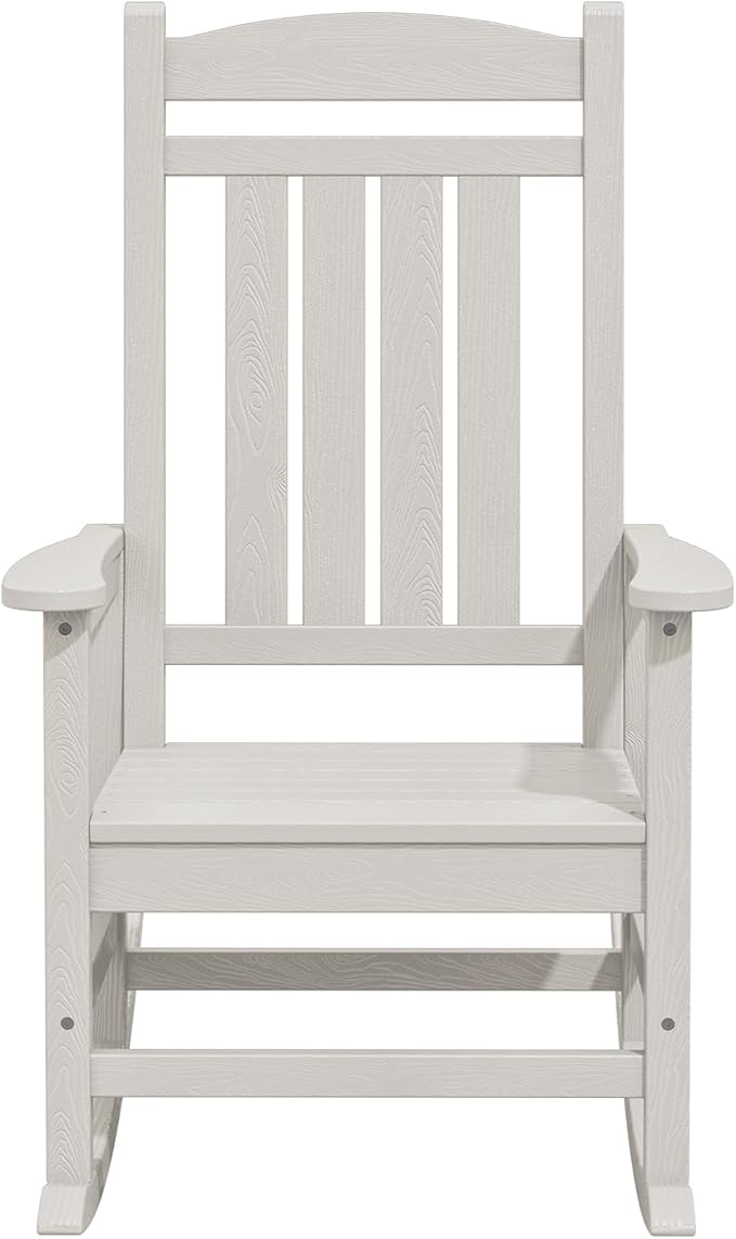KINGYES Oversized Outdoor Rocking Chair Set of 4, HDPE Patio Rocking Chairs with 330lbs Support for Adults, White