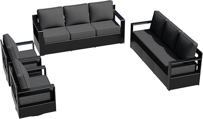 Outdoor Aluminum Furniture Set, 4-Piece Patio Conversation Set, 2 Swivel Chairs and 2 Sofa, All-Weather Metal Frame, 6" Thick Removable Cushions, Deep Setting for Garden, Poolside and Porch