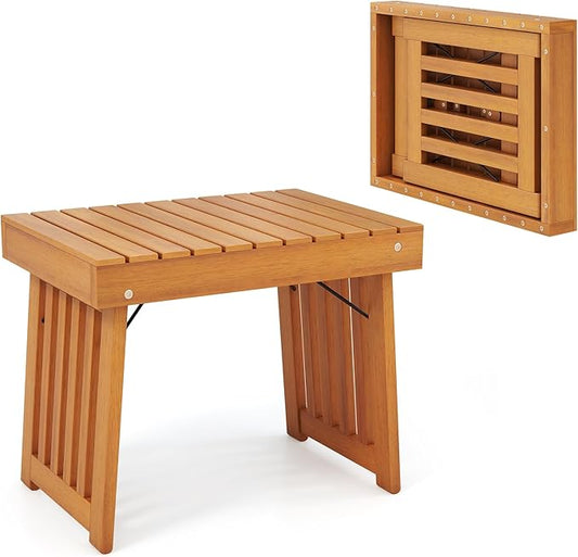 Tangkula Patio Foldable Side Table, Outdoor Folding Acacia Wood Coffee Table w/Slatted Tabletop, Portable Patio Table for Backyard, Poolside, Balcony (1)