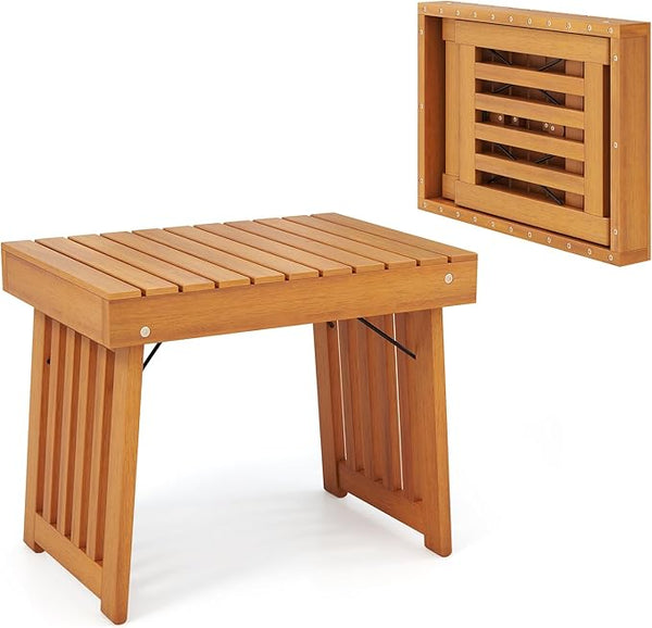 Tangkula Patio Foldable Side Table, Outdoor Folding Acacia Wood Coffee Table w/Slatted Tabletop - Photo 1