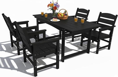 5-Piece HIPS Patio Dining Set, Outdoor Dining Table and Chairs Set with Umbrella Hole, Weatherproof Dining Table Set for 4 Person, Patio Furniture Set for Outside Deck, Black
