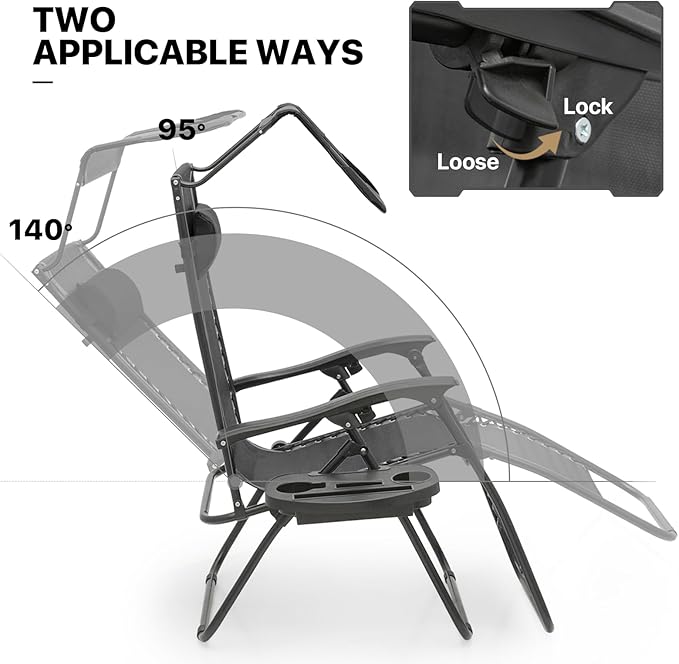 MoNiBloom Zero Gravity Chair with Canopy Shade, Patio Anti Gravity Recliner - Photo 6