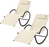 Tangkula Rocking Lounge Chair Outdoor Set of 2, Zero Gravity Chaise Lounger with Removable Headrest - Photo 1