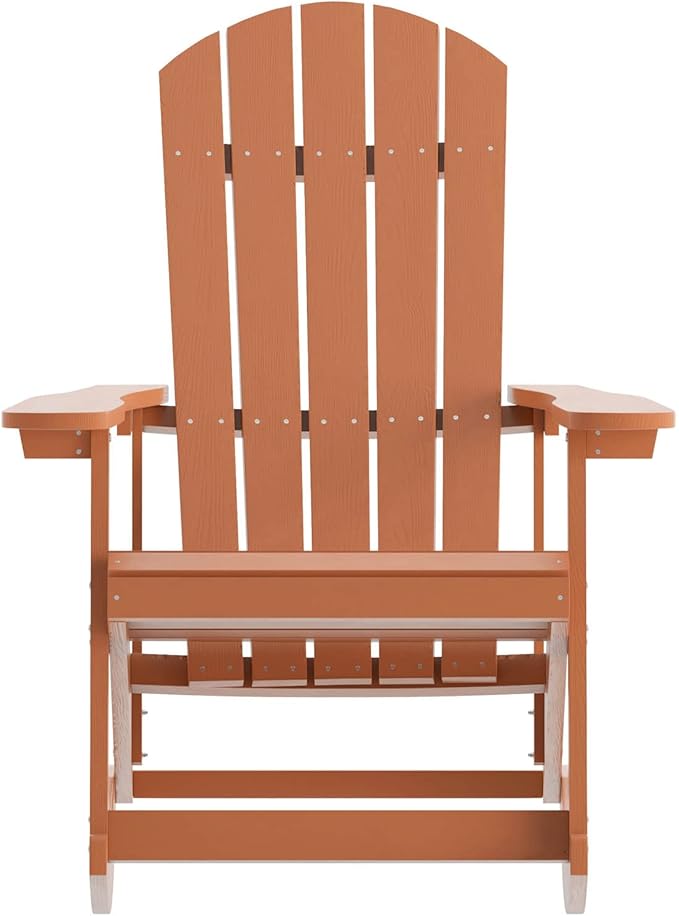 Flash Furniture Savannah Poly Resin Wood Adirondack Rocking Chair - All Weather Red Polystyrene - Stainless Steel Hardware - Set of 2