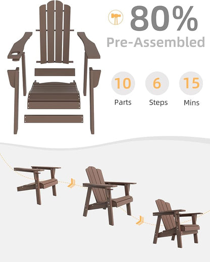 Adirondack Chair - Durable HDPE Poly Lumber All-Weather Resistant, Oversized Balcony Porch Patio Outdoor Chair for Lawn, Backyard, Deck, Garden, Camping - Easy Installation, Teak