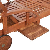Brown Solid Acacia Wood Adjustable Sun Lounger with Foldable Table - Photo 6