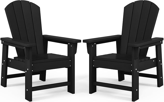 Costaelm Kids Lawn Chair Set of 2, Toddler Outdoor Chair Kids Patio Furniture and Outdoor Children Picnic Activity Baby Adirondack Chairs Set of 2 for Garden, Patio, Backyard & Beach, Black