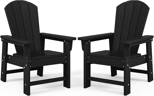 Costaelm Kids Lawn Chair Set of 2, Toddler Outdoor Chair Kids Patio Furniture and Outdoor Children Picnic Activity Baby Adirondack Chairs Set of 2 for Garden, Patio, Backyard & Beach, Black
