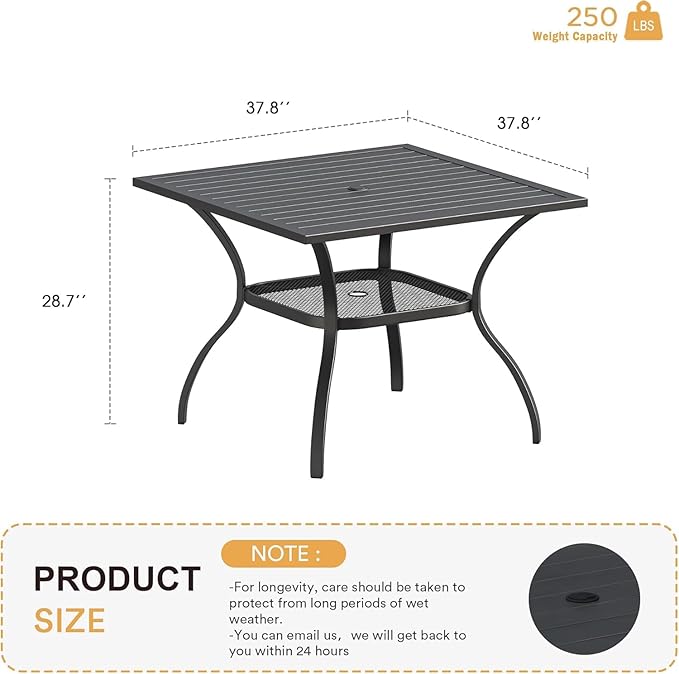 VICLLAX 37.8" Square Outdoor Patio Table, All Weather Metal Outdoor Dining Table for Lawn Garden, Black Tabletop - Photo 3