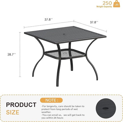 VICLLAX 37.8" Square Outdoor Patio Table, All Weather Metal Outdoor Dining Table for Lawn Garden, Black Tabletop