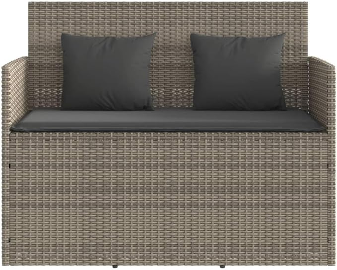 Patio Bench with Cushions Gray Poly Rattan Deck Bench Garden Bench Outdoor Bench Porch Bench for patios, Gardens, Decks - Photo 5