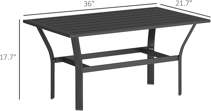 Outsunny Outdoor Coffee Table, All-Weather Rectangle Metal Patio Coffee Table with Slatted Tabletop for Outside, Patio - Photo 3