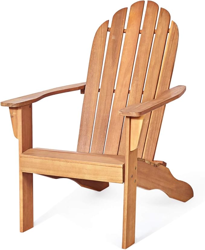 RELAX4LIFE Adirondack Chair, Acacia Wood Adirondack Lounge Chair, Weather Resistant Outdoor Chair for Patio Garden Yard Porch Deck, 350 LBS Weight Capacity, Wooden Fire Pit Chairs (1, Natural)