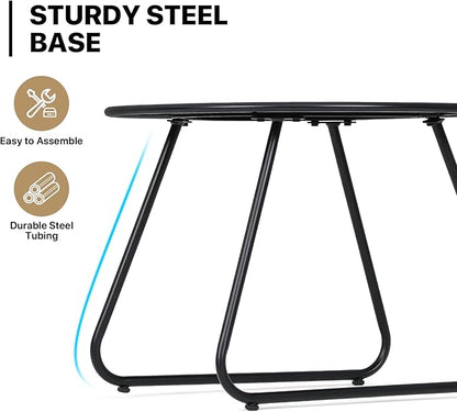 MoNiBloom Black Outdoor Patio Side Table, Weather Resistant 24" Round Steel Coffee Table for Garden Balcony Porch Backyard Lawn Deck Yard Poolside Outside