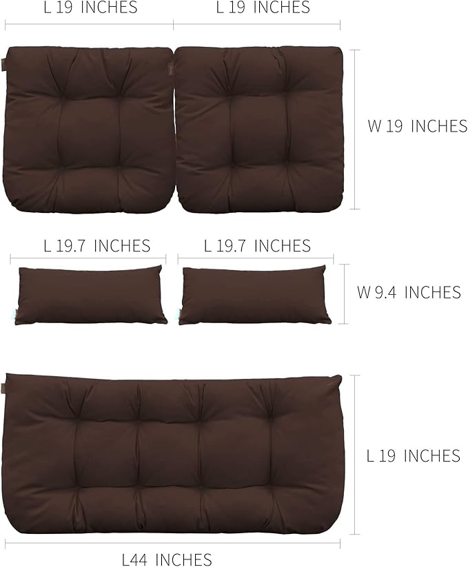 QILLOWAY Outdoor Patio Wicker Seat Cushions Group Loveseat/Two U-Shape/Two Lumbar Pillows for Patio Furniture,Wicker Loveseat,Bench,Porch,All Weather, Settee of 5 (Coffee/Brown/Chocolate)