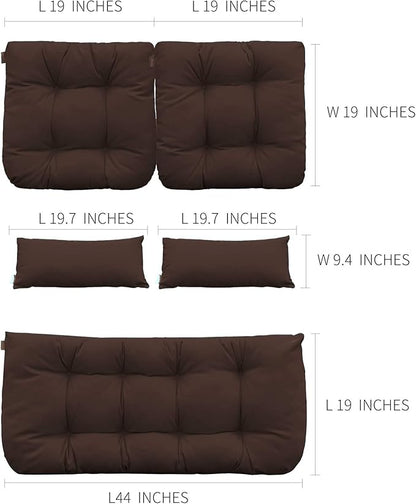 QILLOWAY Outdoor Patio Wicker Seat Cushions Group Loveseat/Two U-Shape/Two Lumbar Pillows for Patio Furniture,Wicker Loveseat,Bench,Porch,All Weather, Settee of 5 (Coffee/Brown/Chocolate)