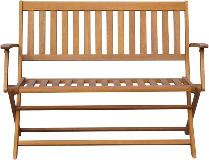 Patio Bench Outdoor Patio Bench Wood Garden Folding Bench with Armrests, Cushion 47.2" Solid Acacia Wood