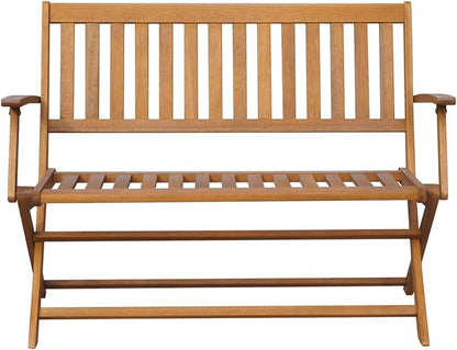 Patio Bench Outdoor Patio Bench Wood Garden Folding Bench with Armrests, Cushion 47.2" Solid Acacia Wood