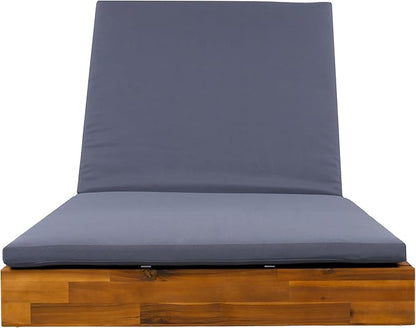 Acacia Wood Chaise Lounge with 2-Fold Thin Cushion - Teak Finish Outdoor Recliner with Cream Water-Repellent Cushion, 79.6" L x 29" W, 300 lbs