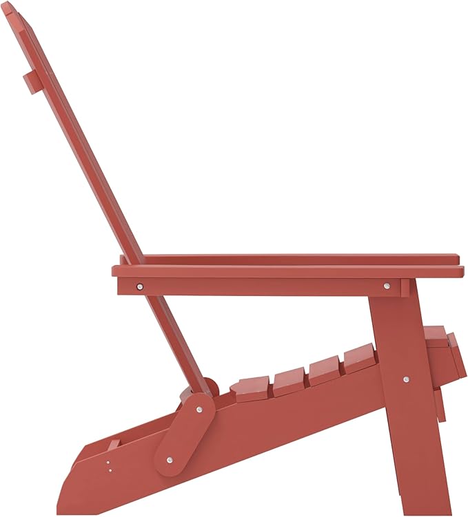 Merrick Lane Riviera Poly Resin Folding Adirondack Lounge Chair - Red - Indoor/Outdoor - Weather Resistant