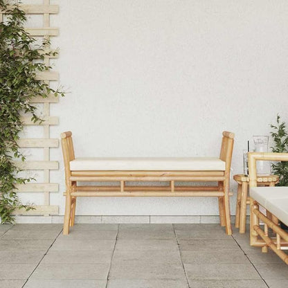 Bamboo Garden Bench with Cushion 43.31 x 14.96 x 25.59 in Brown Outdoor Seating, Modern Rectangle Patio Benches for Yard, Porch, Lawn and Patio