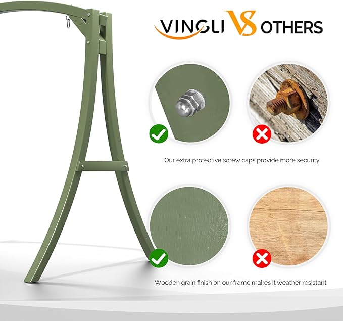 VINGLI Outdoor Wooden Swing Frame, Heavy Duty 1000 LBS A-Frame Swing Stand with Farmhouse Cottage Style, Patio Porch Swing Bench Stand for Indoor & Outdoor (Green)