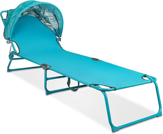 Northroad Beach Lounge Chair with Canopy Shade, Adjustable 4 Position Foldable Tanning Chair, Outdoor Heavy Duty Chaise Lounge Chair, for Poolside Patio Sunbathing Lawn, UPF 50+, Blue