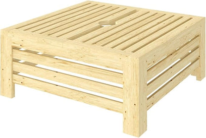 Wooden Outdoor Coffee Table with Umbrella Hole, 24.4 x 24.4 inches, Umbrella Base Stand Storage Box Design, Fir Wood (Natural)