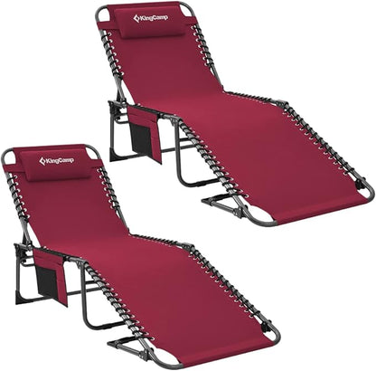 KingCamp Chaise Lounge Chairs Outdoor Foldable Patio Sun Chair for Outside Camping Sunbathing Beach Lawn Pool Garden Yard Folding Lightweight Heavy Duty Portable Adjustable Lounge with Pillow